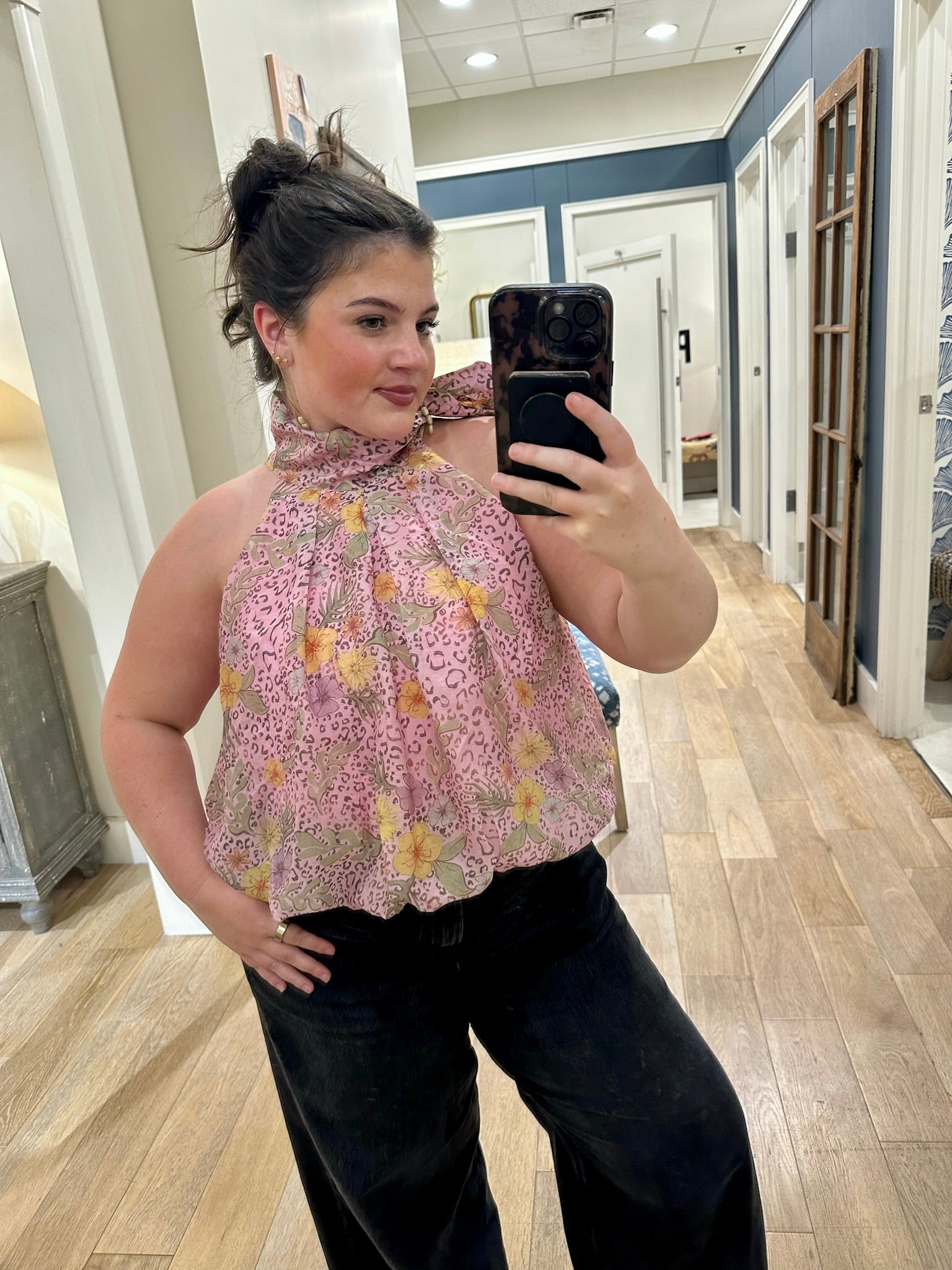 Mixed Print Halter Bubble Top
