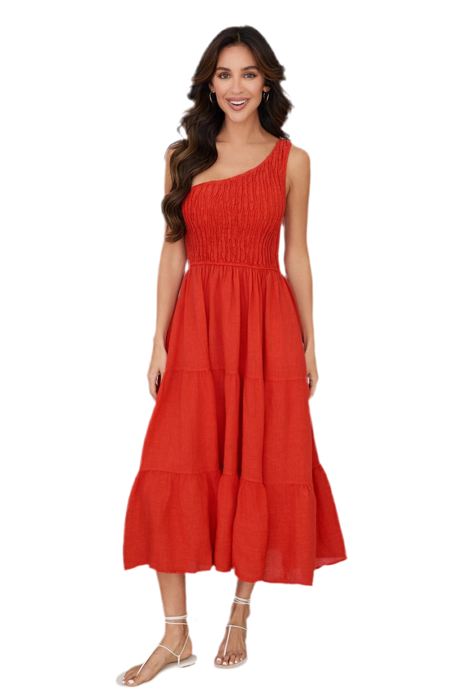 Shirred Tiered Maxi One Shoulder Dress