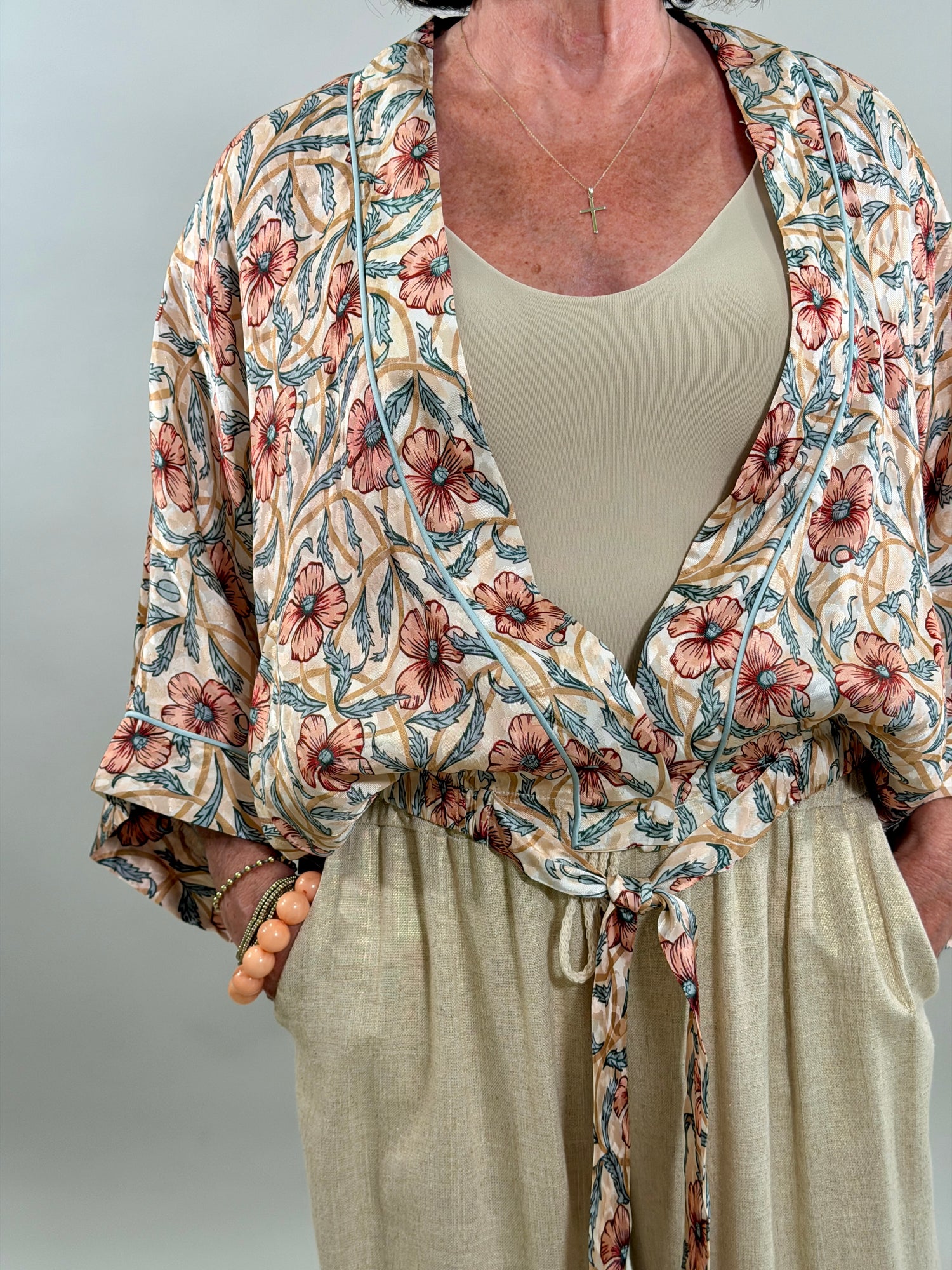 Silk Floral Print Kimono