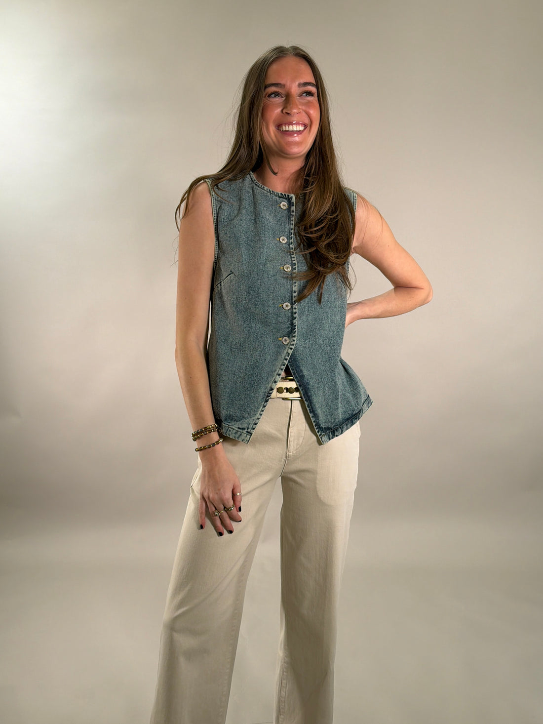 Vintage-Wash Denim Vest