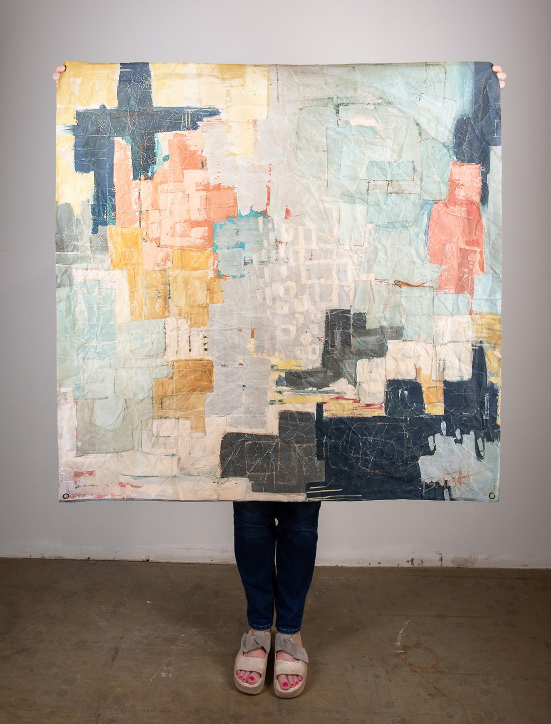 46x46&quot; Paper Art, Blue Abstract