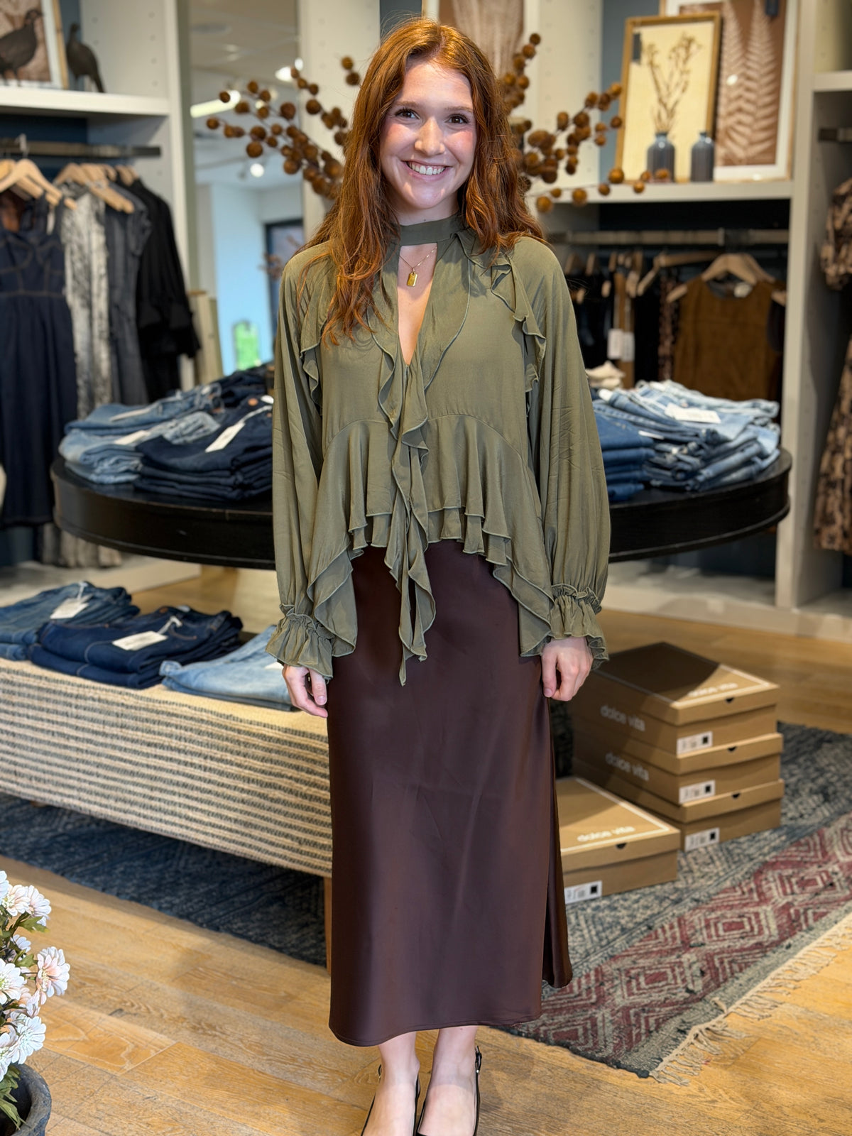 Ruffle Cutout Blouse