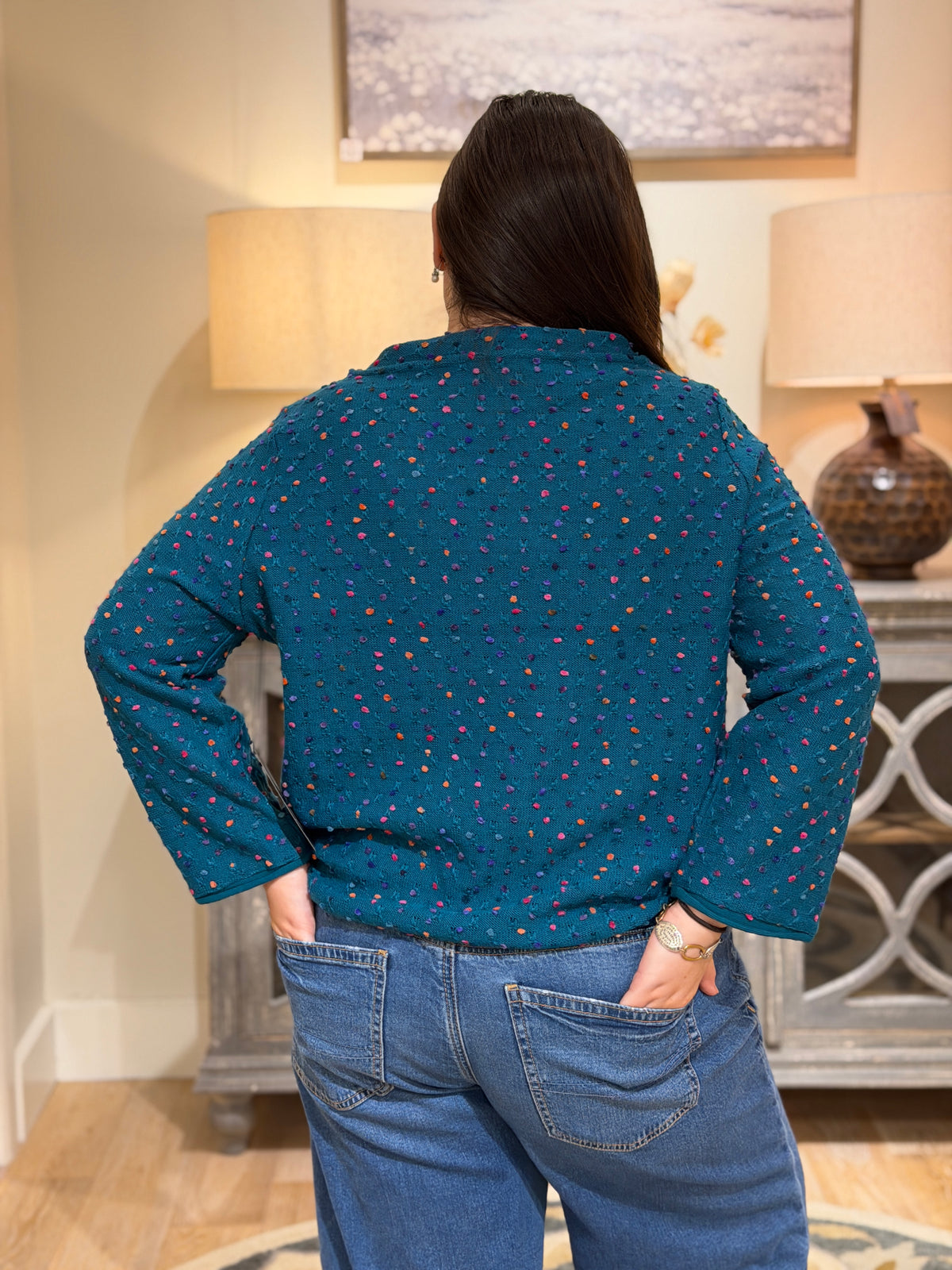 Confetti Dot Funnel Neck Top
