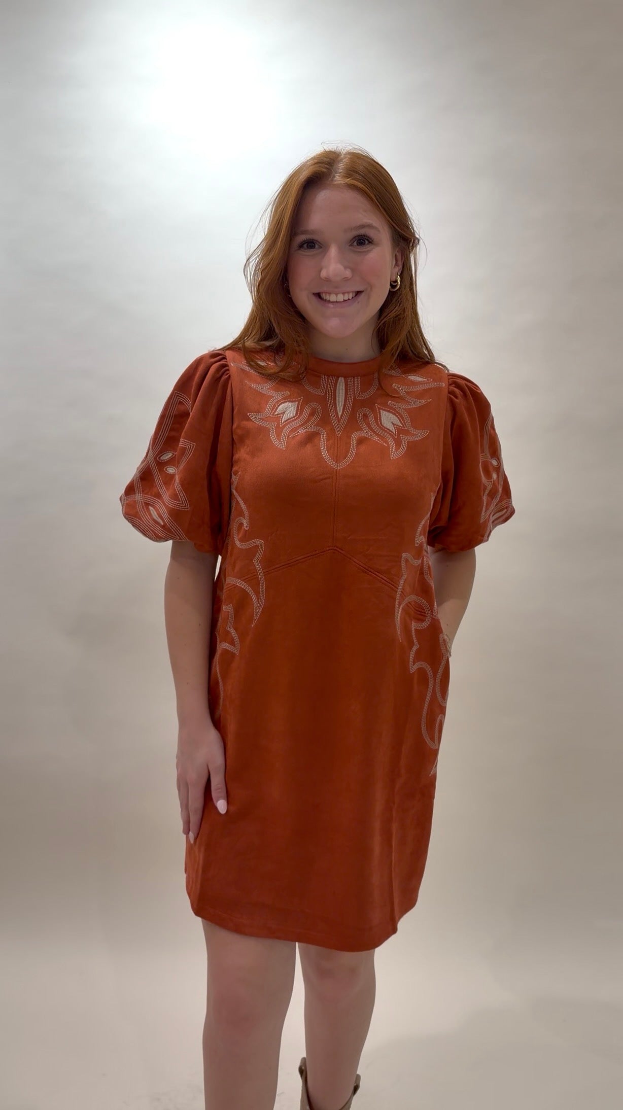 Western-Inspired Embroidered Puff Sleeve Mini Dress