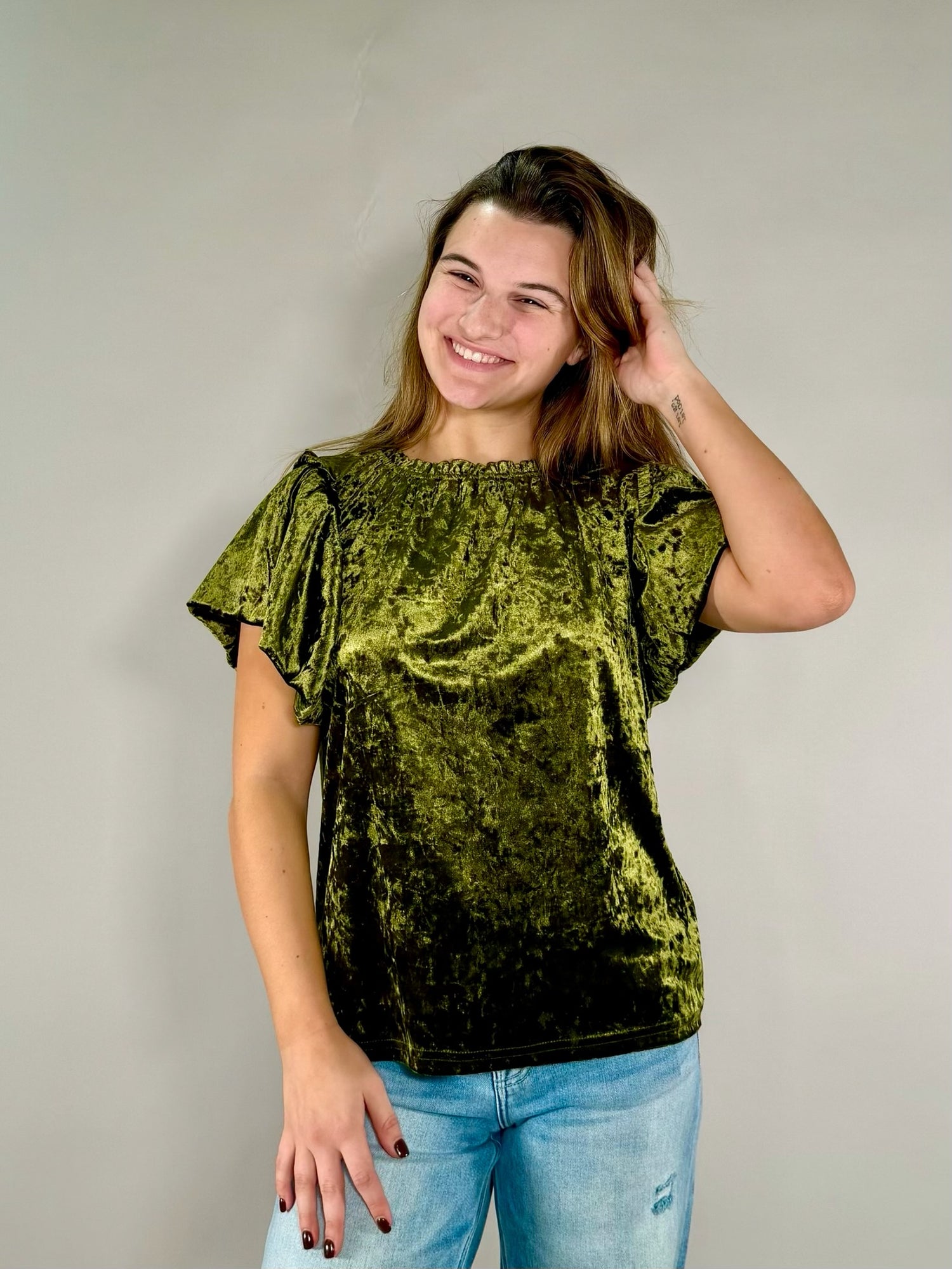 Ivy Jane Flutter Sleeve Velvet Top