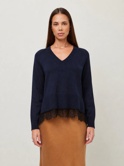 Layered Lace-Trim Knit Sweater
