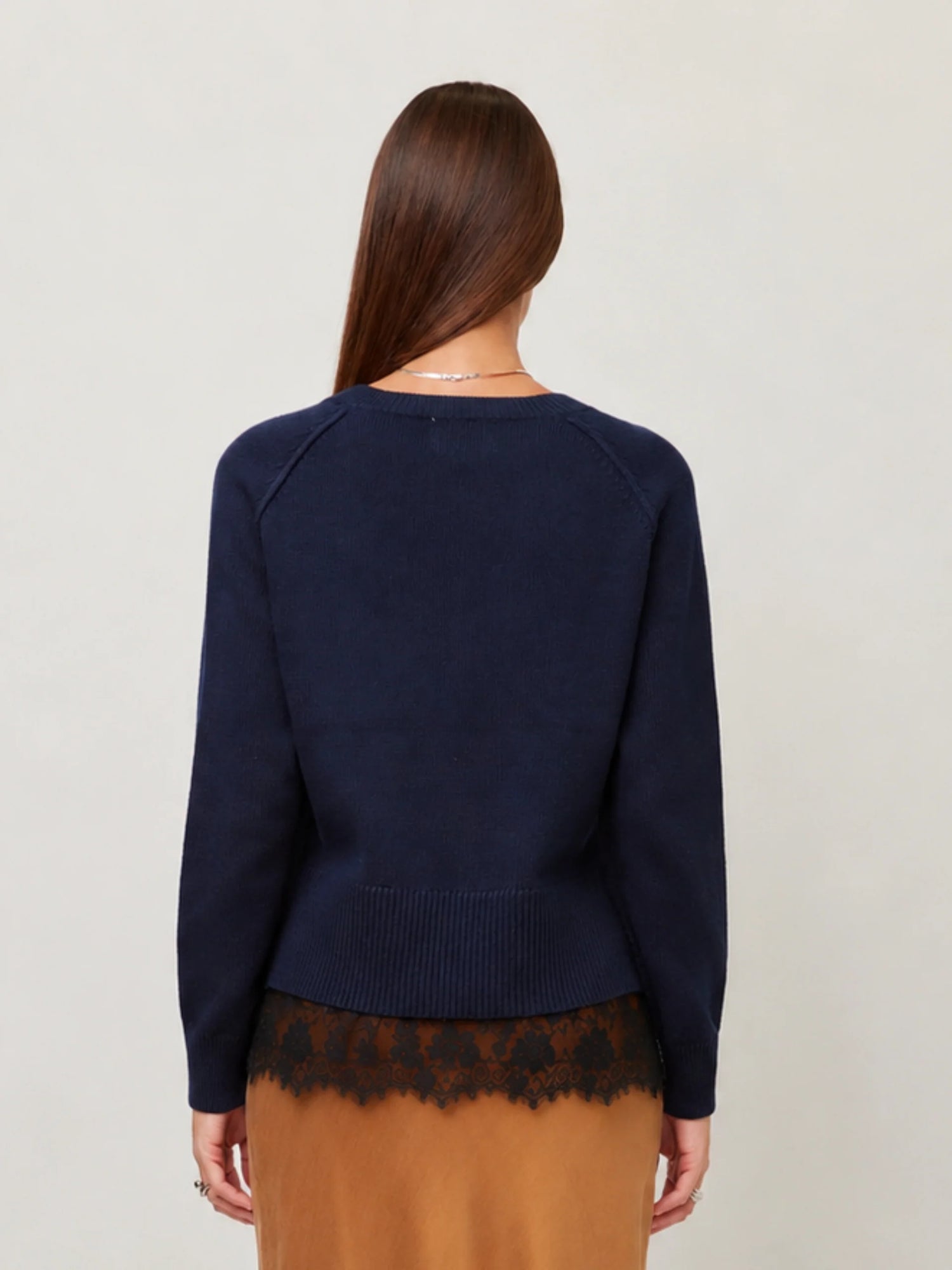 Layered Lace-Trim Knit Sweater