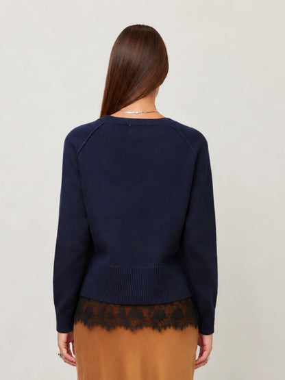 Layered Lace-Trim Knit Sweater