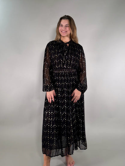 Gold Polka Dot and Black Sheer Maxi Dress