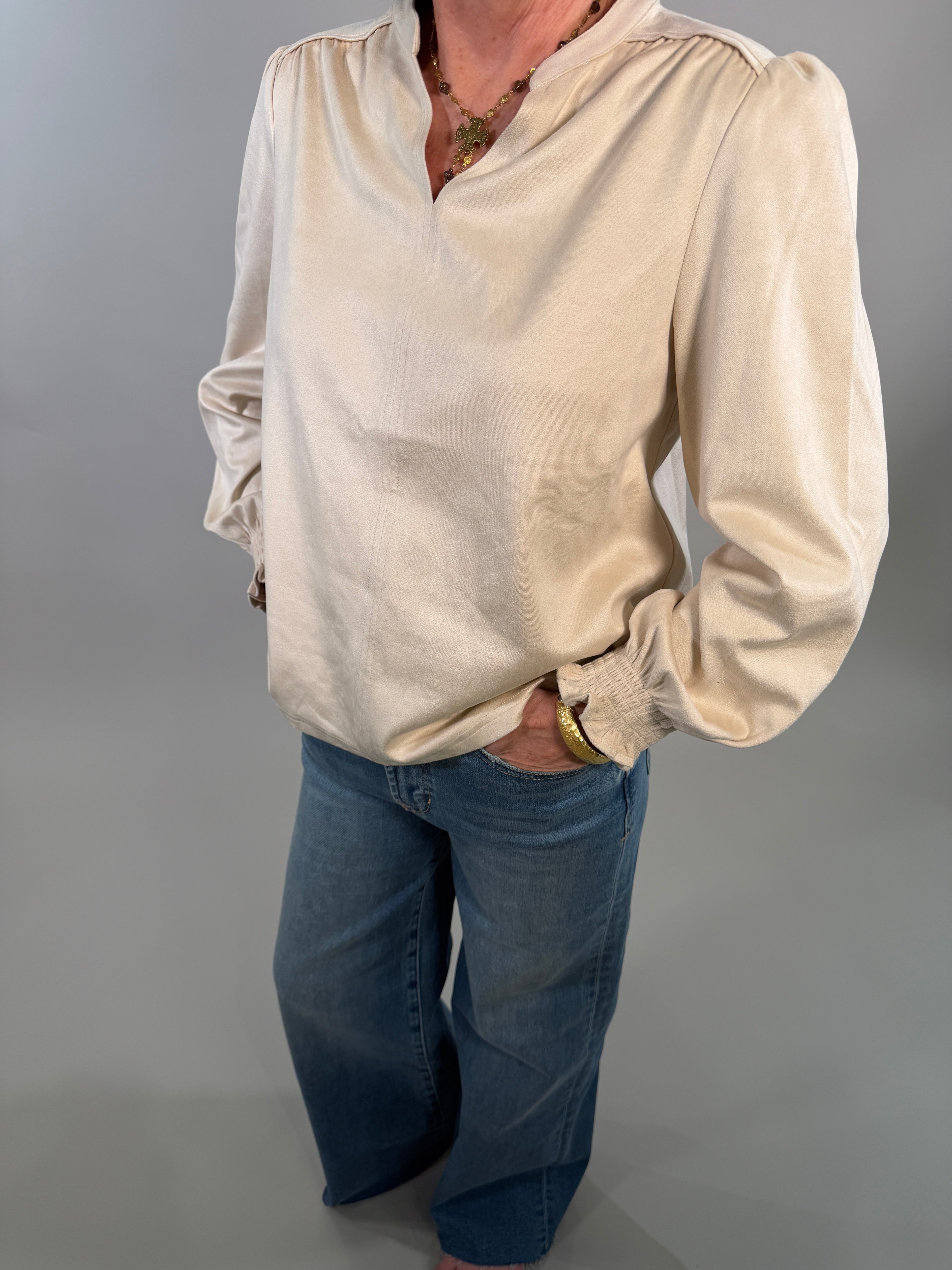 Sueded Texture V-Neck Blouse