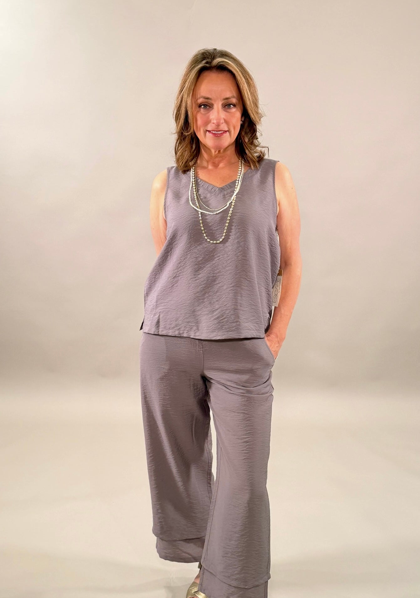 Mixed-Media Wide-Leg Trousers