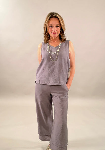 Mixed-Media Wide-Leg Trousers