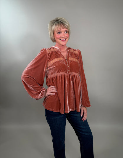 The Romantic Velvet Babydoll Blouse