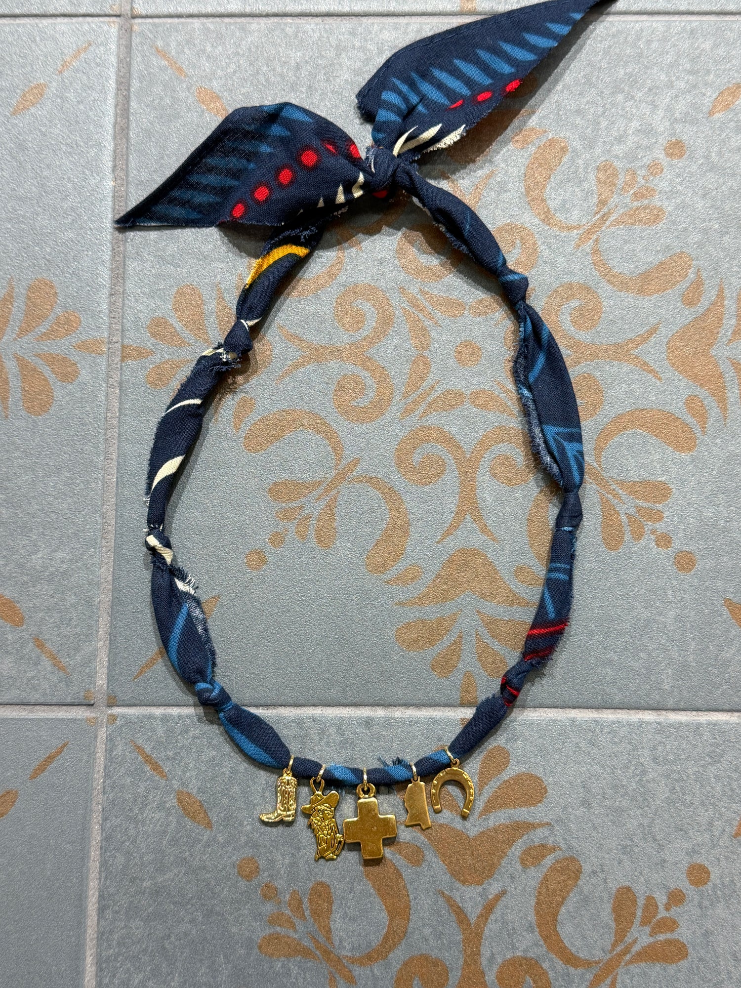 Gold Ole Miss Bandana Charm Necklace