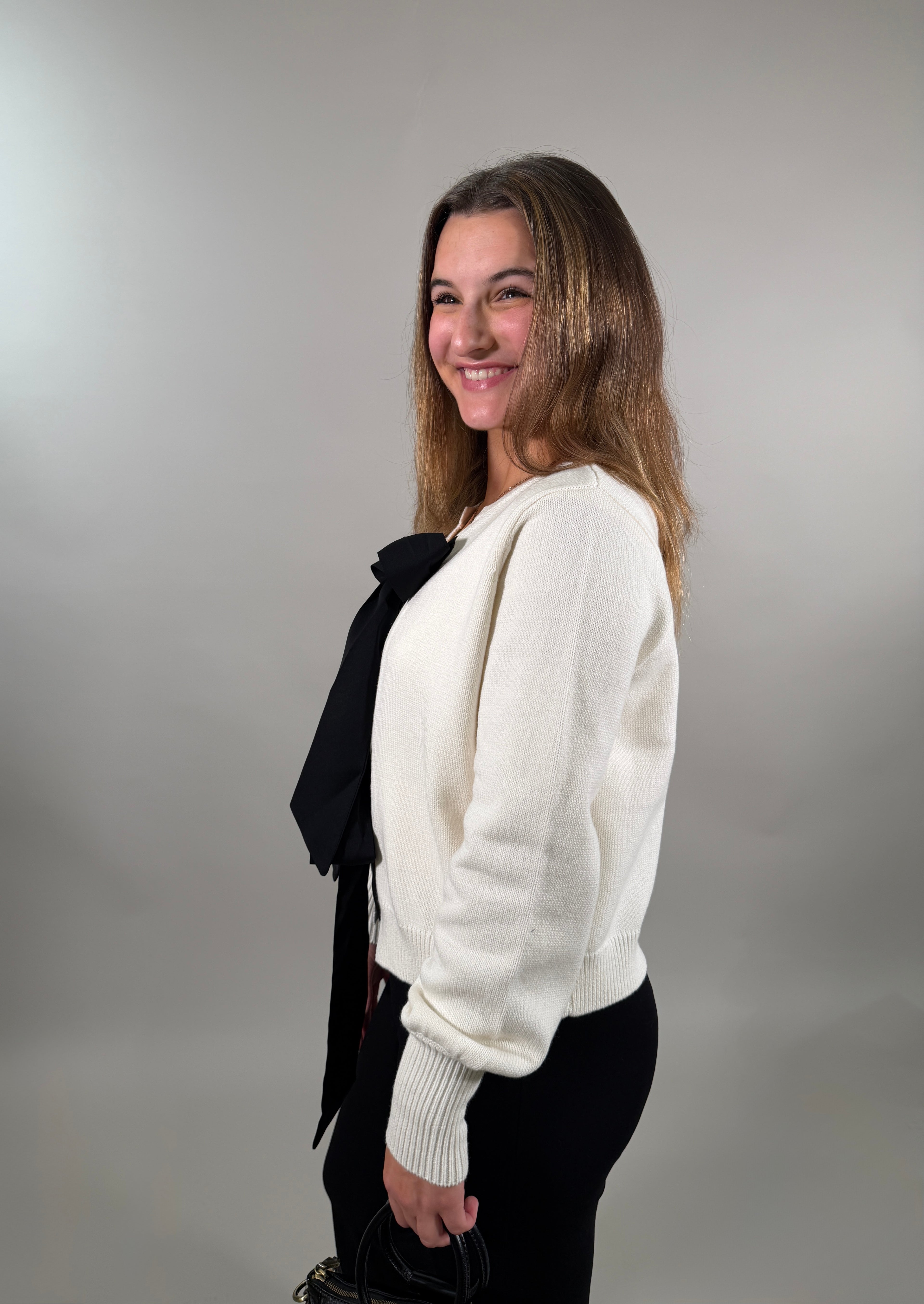 Black and White Statement Knit Bow Tie Sweater