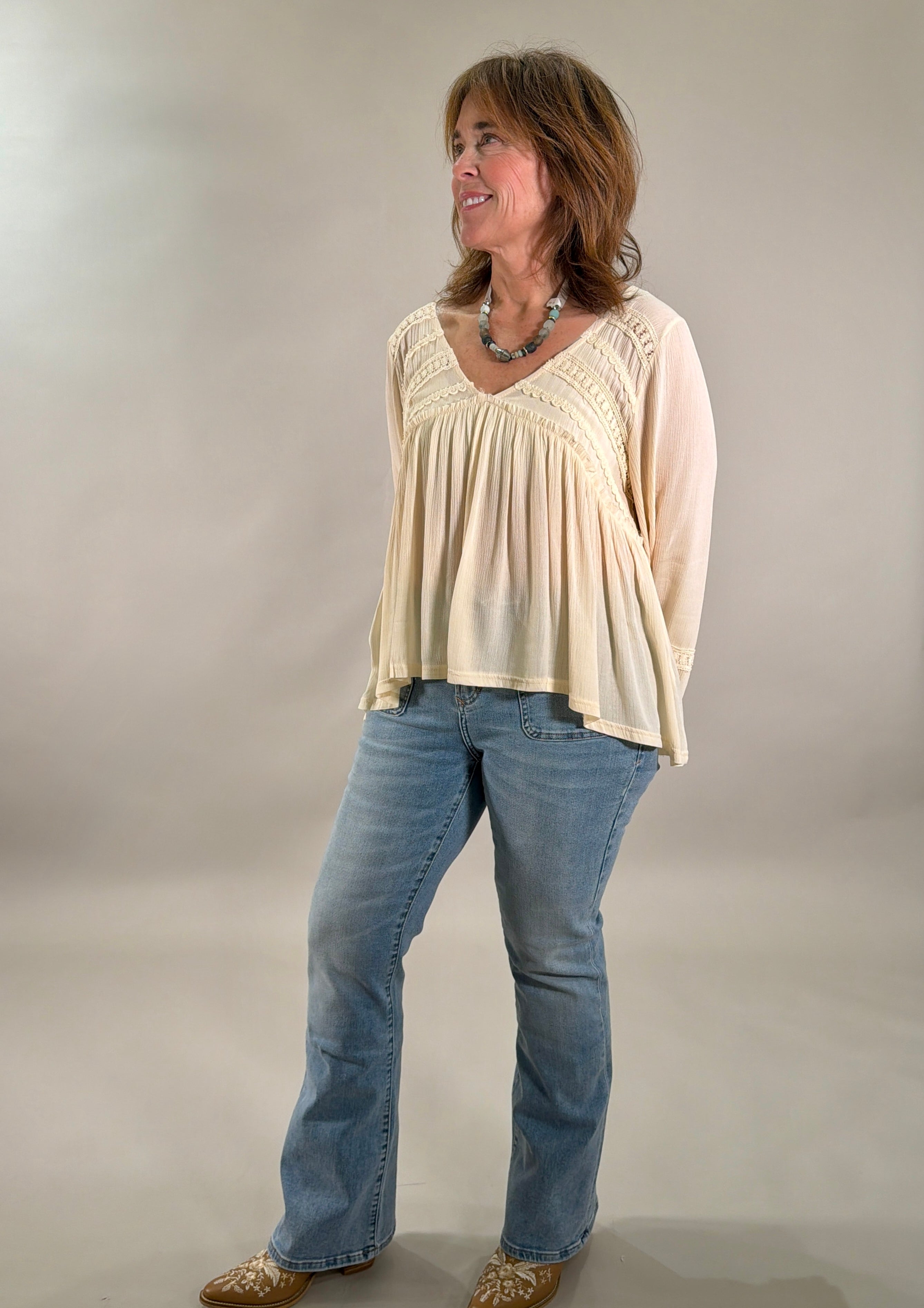 Lace-Trimmed Boho Blouse