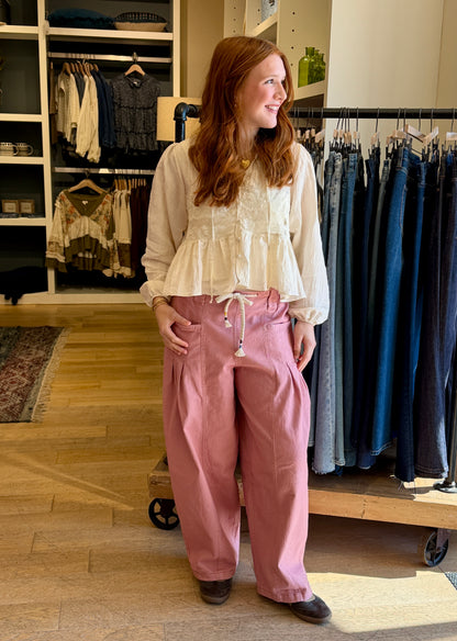 Barrel Pull On Twill Jeans