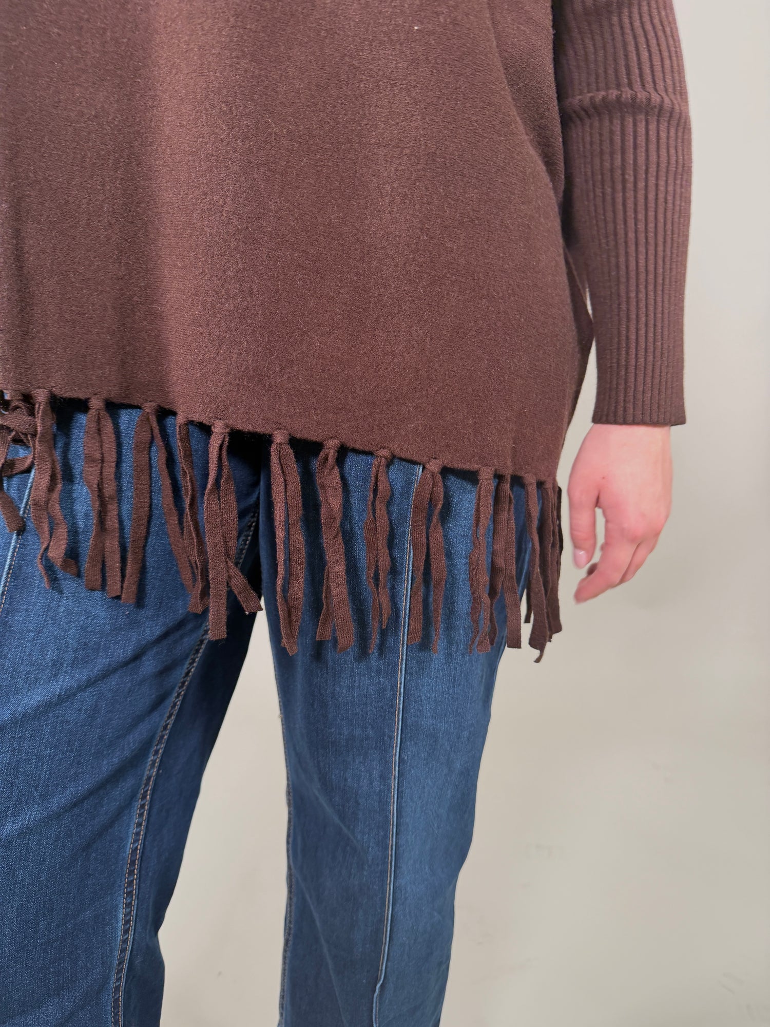 Roll Neck Fringe Poncho