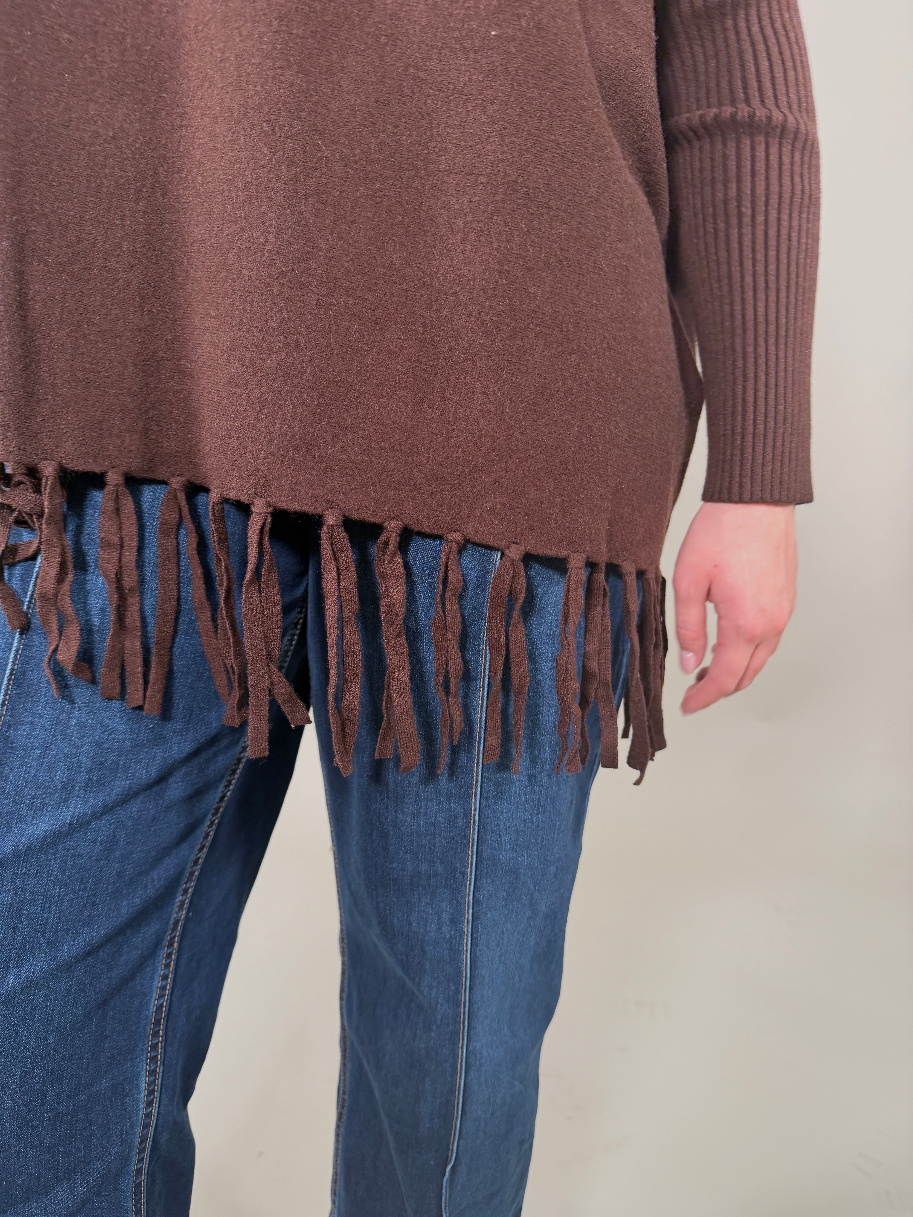 Roll Neck Fringe Poncho
