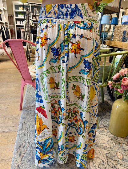 Amalfi Tile Linen-Blend Maxi Skirt