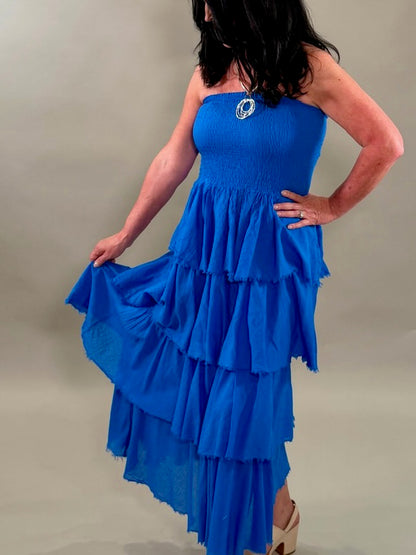 Cotton Frayed Ruffled Maxi Dress