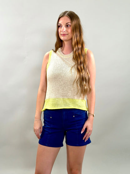Color-Block Open Knit Sweater Tank