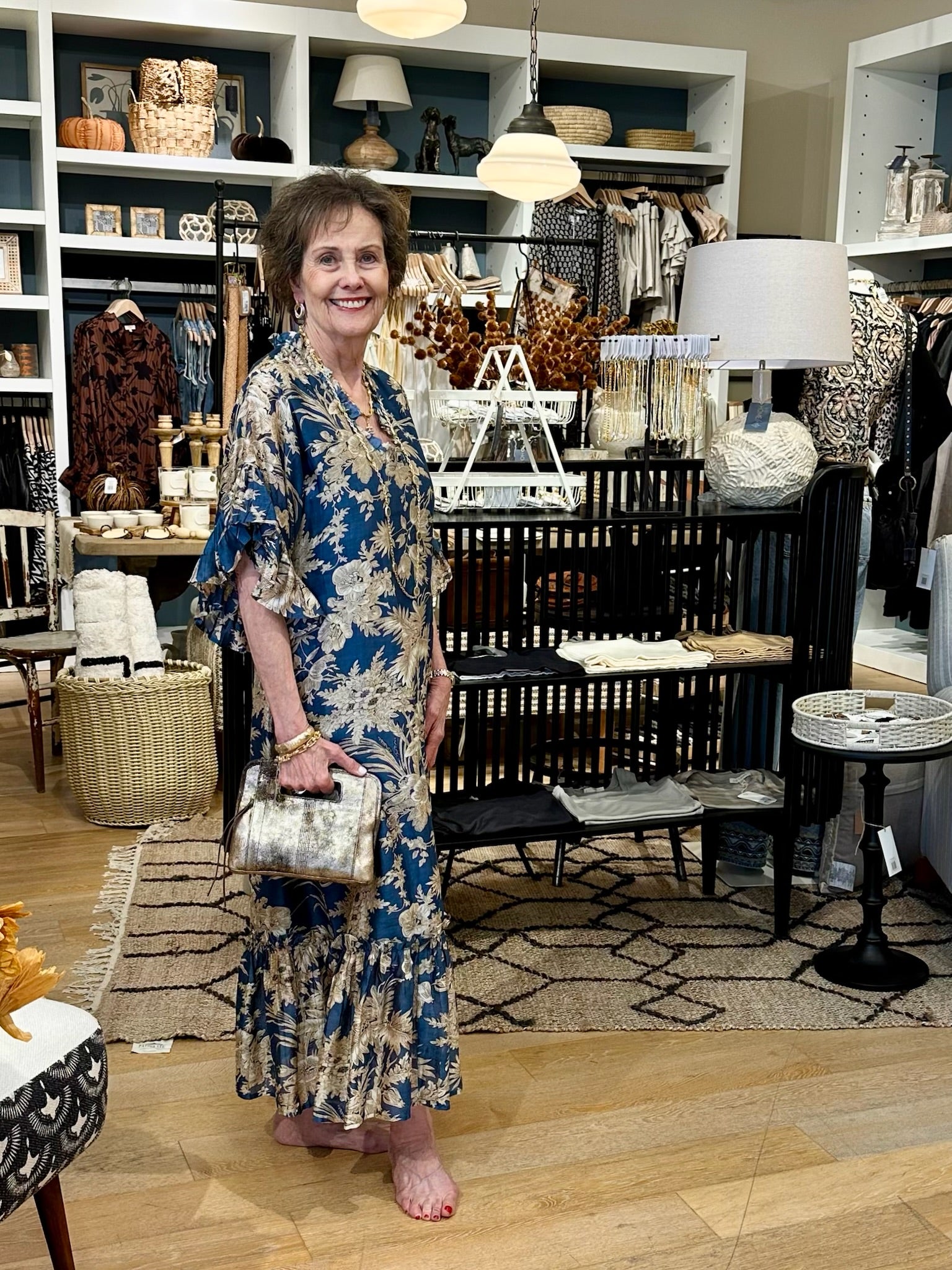 Toile Print Ruffled Cotton Caftan Mini