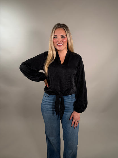 Black Scarlet Tie Front Top