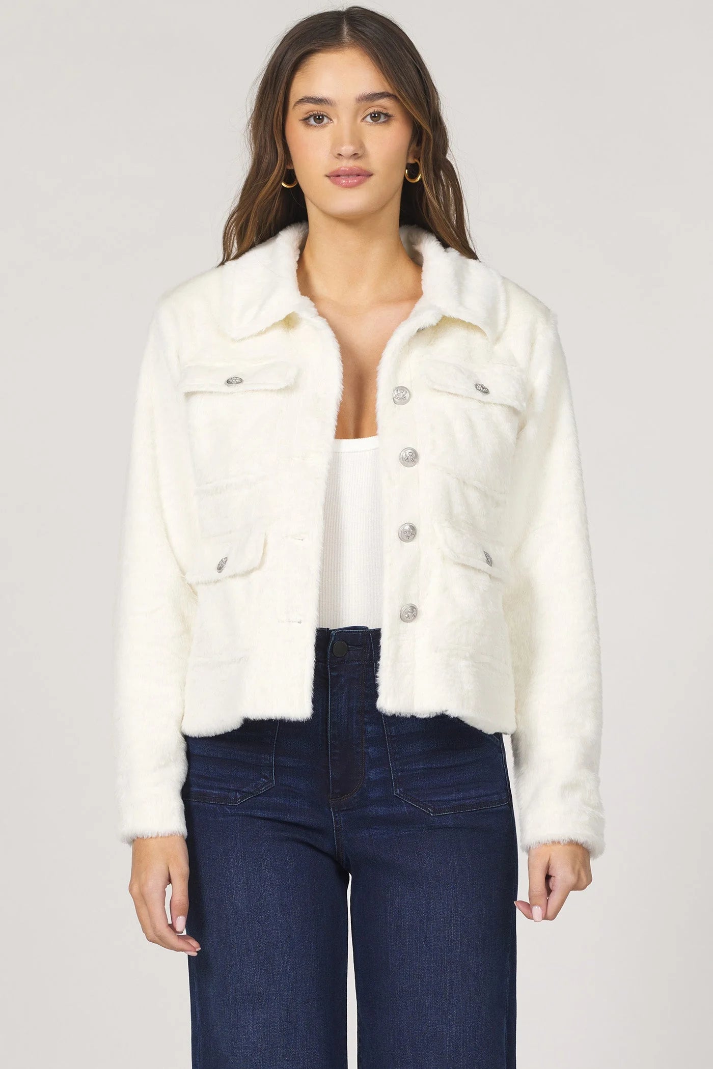 Soft Cream Sherpa Button-Front Jacket
