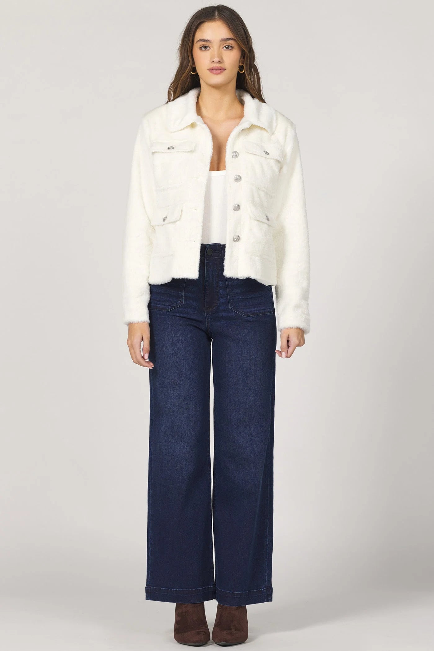 Soft Cream Sherpa Button-Front Jacket