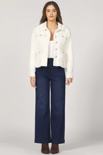 Soft Cream Sherpa Button-Front Jacket