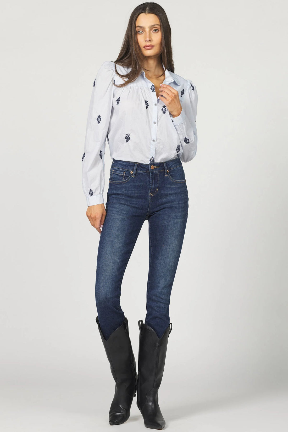 Indigo Vine Embroidered Blouse