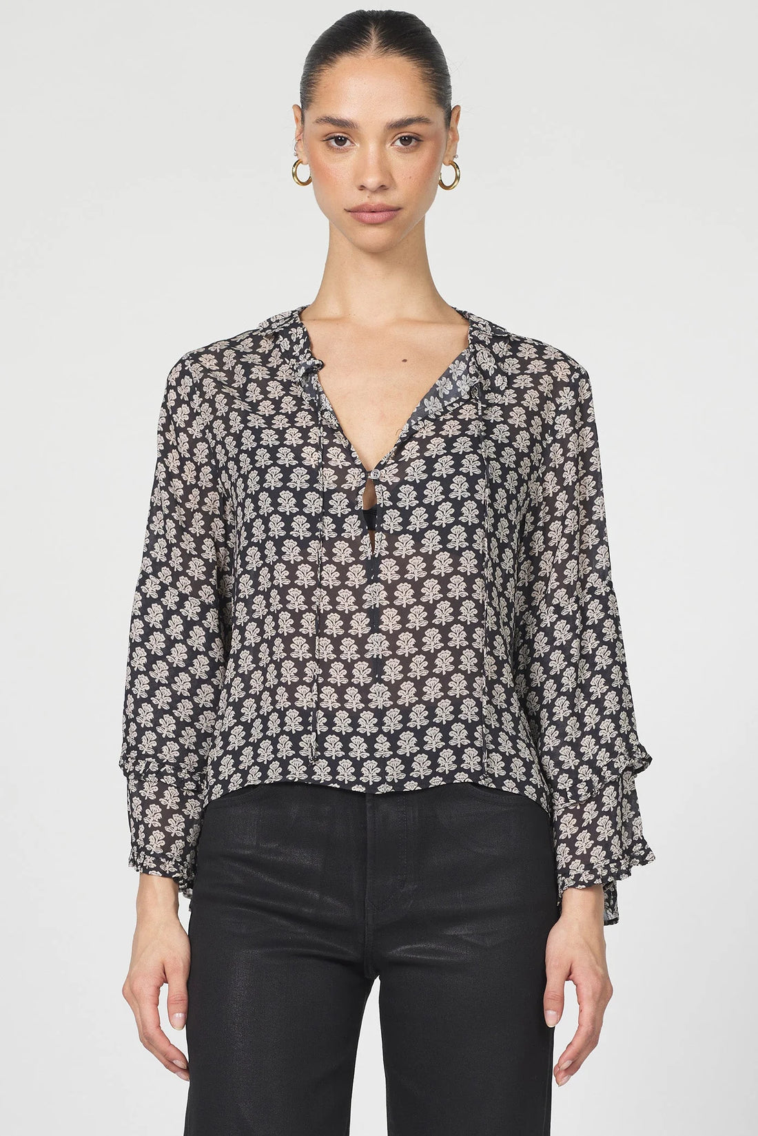 Midnight Petal Sheer Blouse