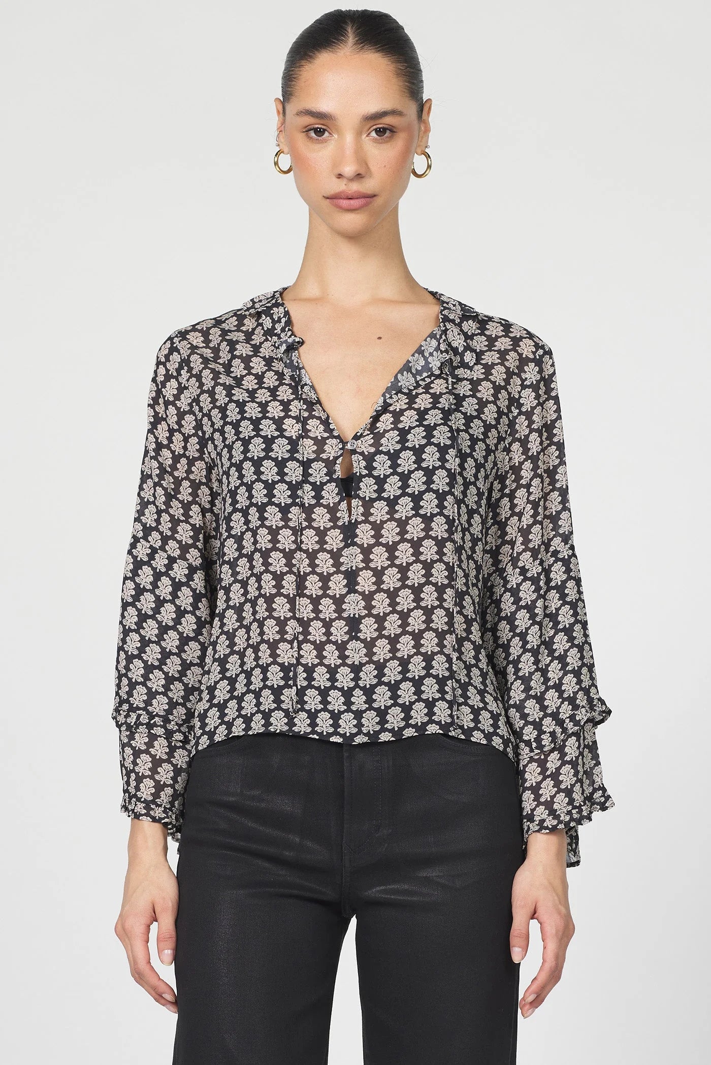 Midnight Petal Sheer Blouse