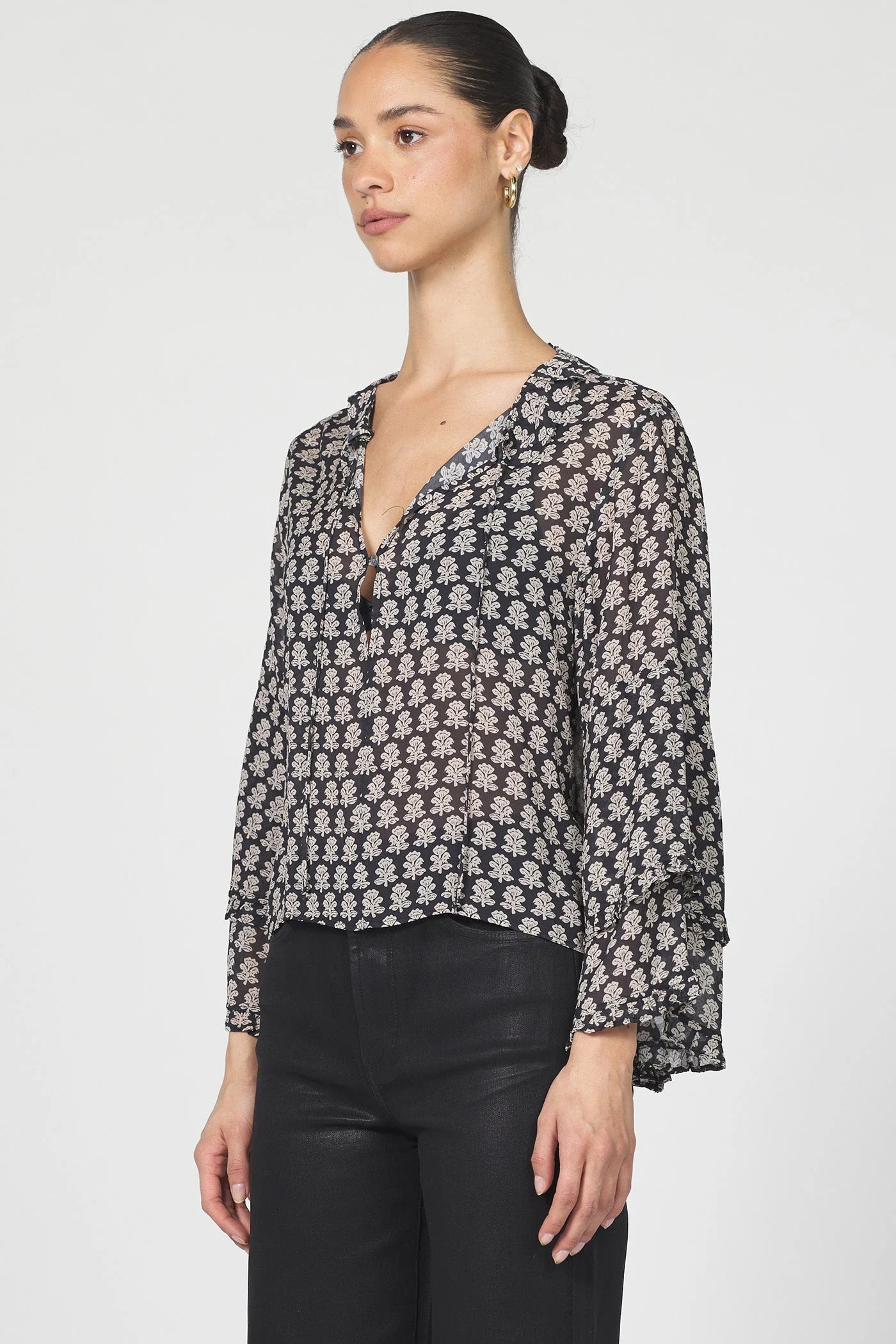 Midnight Petal Sheer Blouse