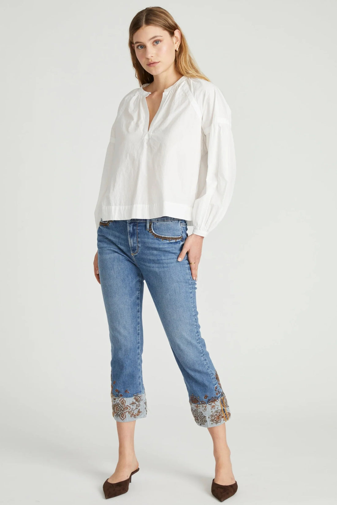 Paisley Petal Straight Cropped Cuffed Jeans