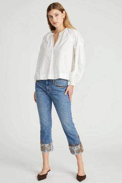 Paisley Petal Straight Cropped Cuffed Jeans