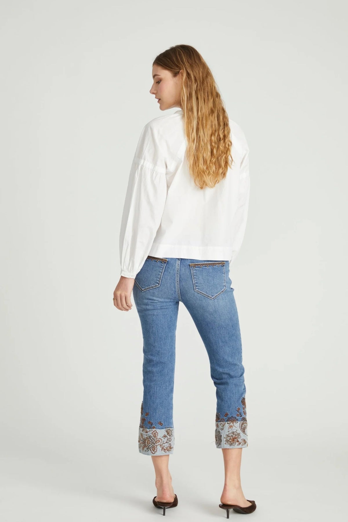Paisley Petal Straight Cropped Cuffed Jeans