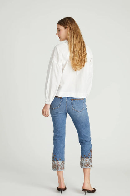 Paisley Petal Straight Cropped Cuffed Jeans