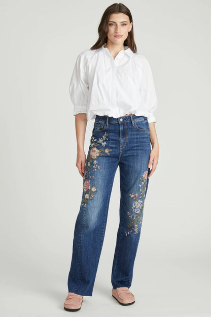 Needlepoint Floral Barrel Jeans