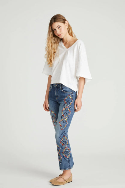 Autumn Argyle Embroidered Crop Bootcut Jeans