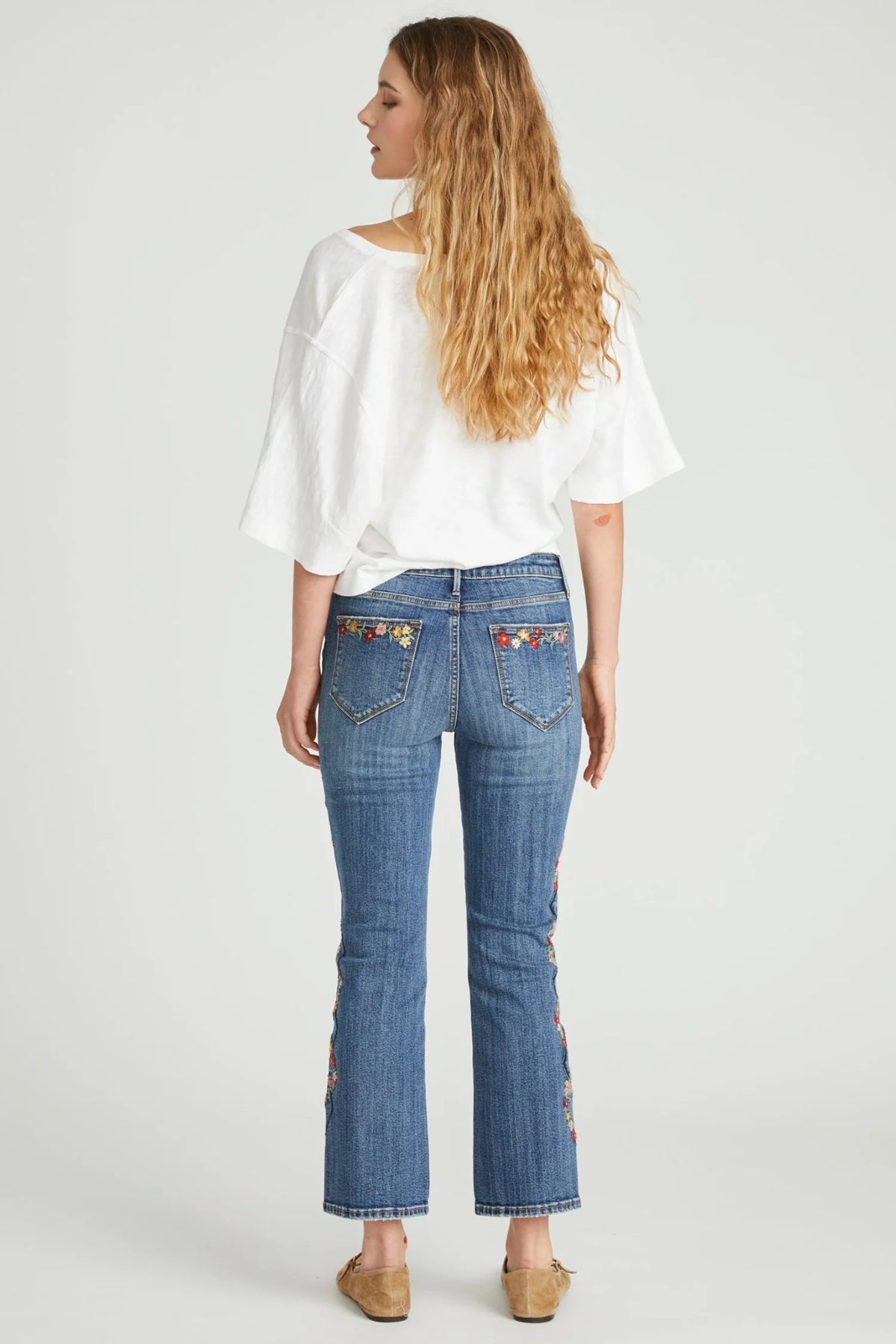 Autumn Argyle Embroidered Crop Bootcut Jeans
