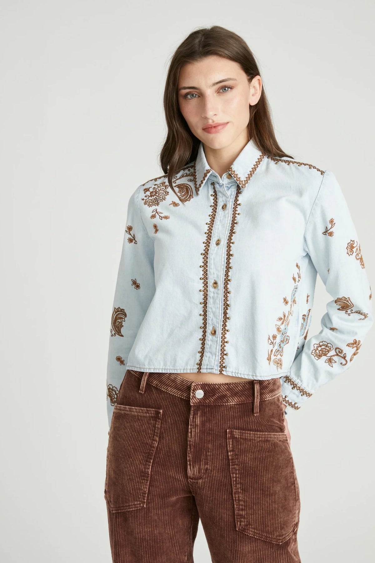 Paisley Embroidered Denim Shirt