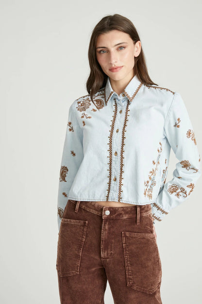 Paisley Embroidered Denim Shirt