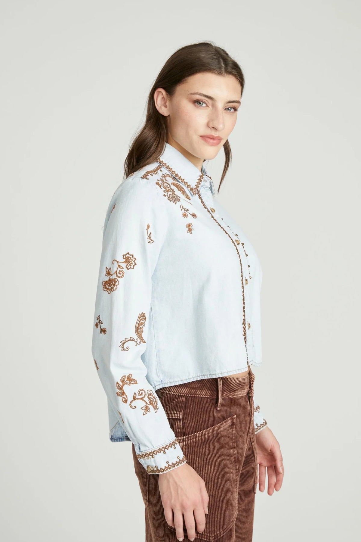 Paisley Embroidered Denim Shirt