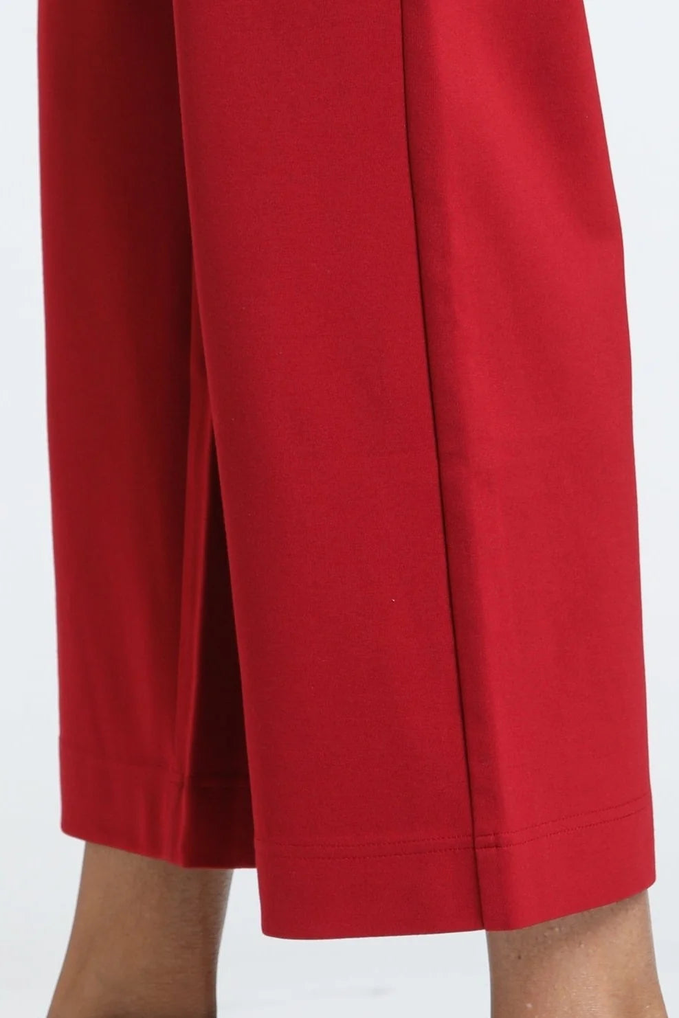 Red Velvet Ponte Cropped Wide Leg Pant with Patch Pocket