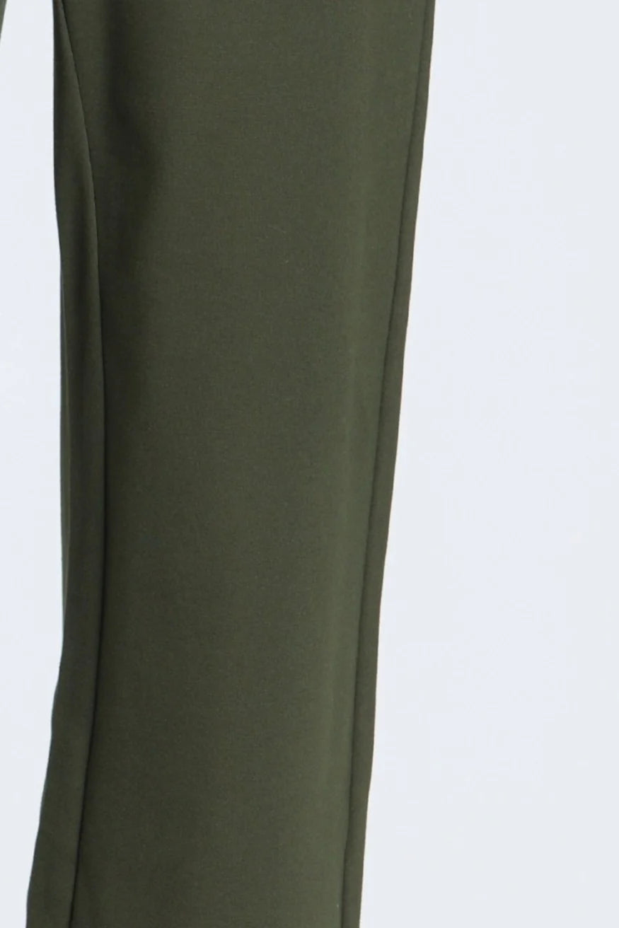 Olive Ponte Cropped Wide Leg Pant with Patch Pocket