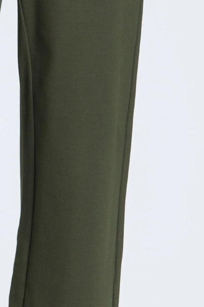 Olive Ponte Cropped Wide Leg Pant with Patch Pocket