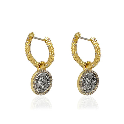 Gold Crystal Huggies with Slide On Dupre Coins