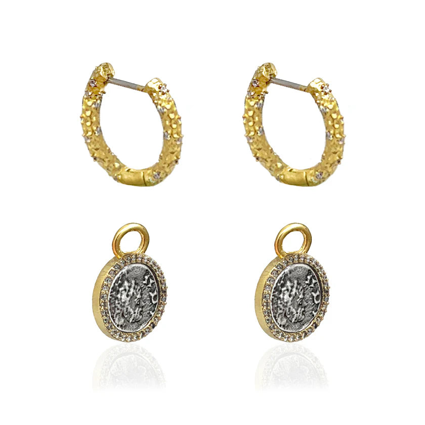 Gold Crystal Huggies with Slide On Dupre Coins